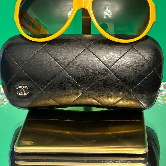 CHANEL Vibrant Yellow Sunglasses w/Quilted Black Case and Dustbag CHANEL Vibrant Yellow Sunglasses w/Quilted Black Case and  main image 3